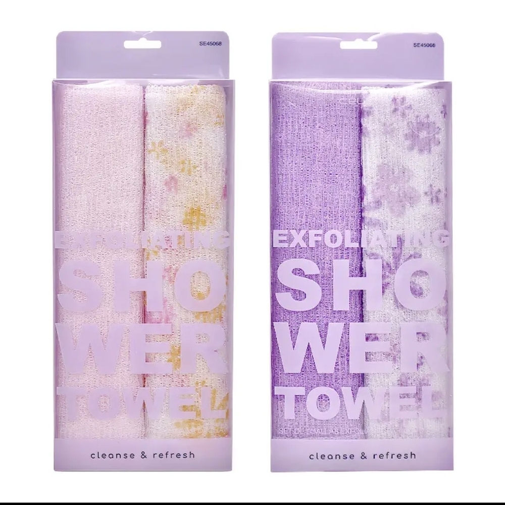 Exfoliating Shower Towel Duo - Pink & Lavender